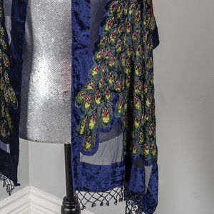 Accessories - NWOT navy blue beaded velvet peacock shawl Accessories - NWOT navy blue beaded velvet peacock shawl